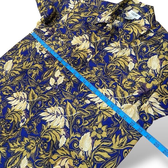 Vintage Cezar Shirt Women's Size L 100% Silk Blue Floral Button Up Short Sleeve - Picture 5 of 9